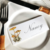 Saffron Parasol Mushrooms - Custom Place Cards - Laydown - The Punctilious Mr. P's Place Card Co.