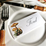 Saffron Parasol Mushrooms - Custom Place Cards - Laydown - The Punctilious Mr. P's Place Card Co.