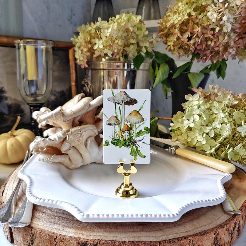 Saffron Parasol Mushrooms - Custom Place Cards - Upright - The Punctilious Mr. P's Place Card Co.