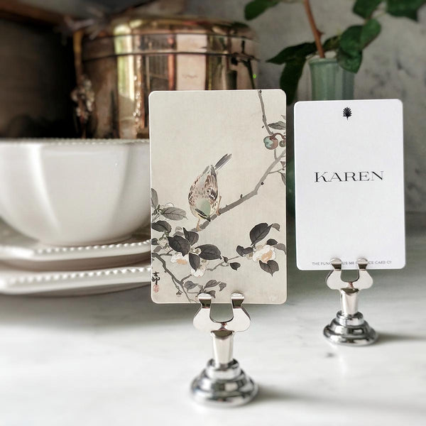 Spring Sparrow - Custom Place Cards - Upright - The Punctilious Mr. P's Place Card Co.