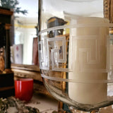 Tall Greek Key Cut Glass Hurricane Candle Holders - Pair - The Punctilious Mr. P's Place Card Co.