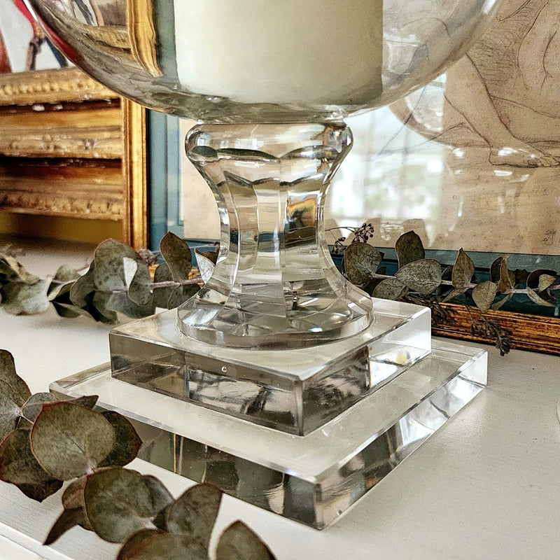 Tall Greek Key Cut Glass Hurricane Candle Holders- Pair | Mr. P's