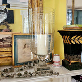 Tall Greek Key Cut Glass Hurricane Candle Holders - Pair - The Punctilious Mr. P's Place Card Co.