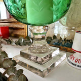 Tall Leaf Cut Glass Hurricane Candle Holders Peridot - Pair - The Punctilious Mr. P's Place Card Co.