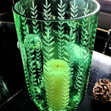 Tall Leaf Cut Glass Hurricane Candle Holders Peridot - Pair - The Punctilious Mr. P's Place Card Co.
