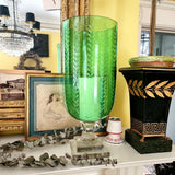 Tall Leaf Cut Glass Hurricane Candle Holders Peridot - Pair - The Punctilious Mr. P's Place Card Co.