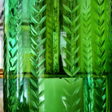 Tall Leaf Cut Glass Hurricane Candle Holders Peridot - Pair - The Punctilious Mr. P's Place Card Co.