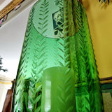 Tall Leaf Cut Glass Hurricane Candle Holders Peridot - Pair - The Punctilious Mr. P's Place Card Co.