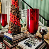 Tall Mini Star Cut Glass Hurricane Candle Holders - Red - Pair - The Punctilious Mr. P's Place Card Co.