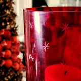 Tall Mini Star Cut Glass Hurricane Candle Holders - Red - Pair - The Punctilious Mr. P's Place Card Co.