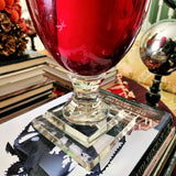 Tall Mini Star Cut Glass Hurricane Candle Holders - Red - Pair - The Punctilious Mr. P's Place Card Co.
