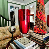 Tall Mini Star Cut Glass Hurricane Candle Holders - Red - Pair - The Punctilious Mr. P's Place Card Co.