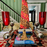 Tall Mini Star Cut Glass Hurricane Candle Holders - Red - Pair - The Punctilious Mr. P's Place Card Co.