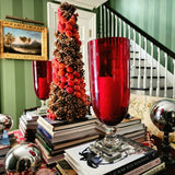 Tall Mini Star Cut Glass Hurricane Candle Holders - Red - Pair - The Punctilious Mr. P's Place Card Co.