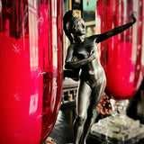 Tall Mini Star Cut Glass Hurricane Candle Holders - Red - Pair - The Punctilious Mr. P's Place Card Co.