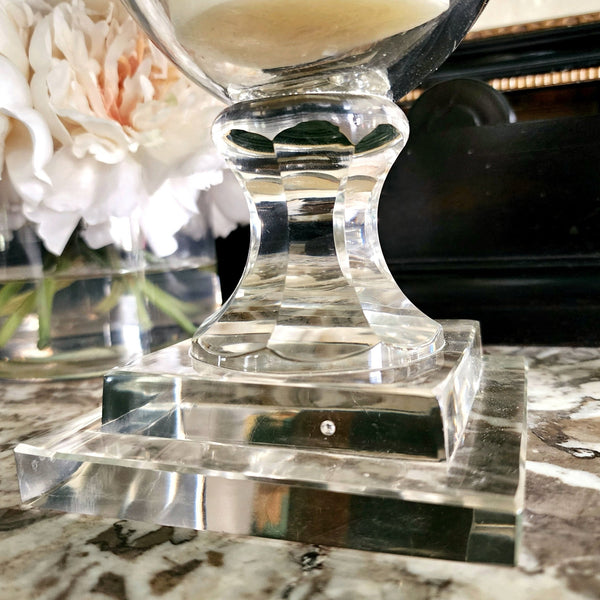 Tall Reeded Cut Glass Hurricane Candle Holders - Pair - The Punctilious Mr. P's Place Card Co.