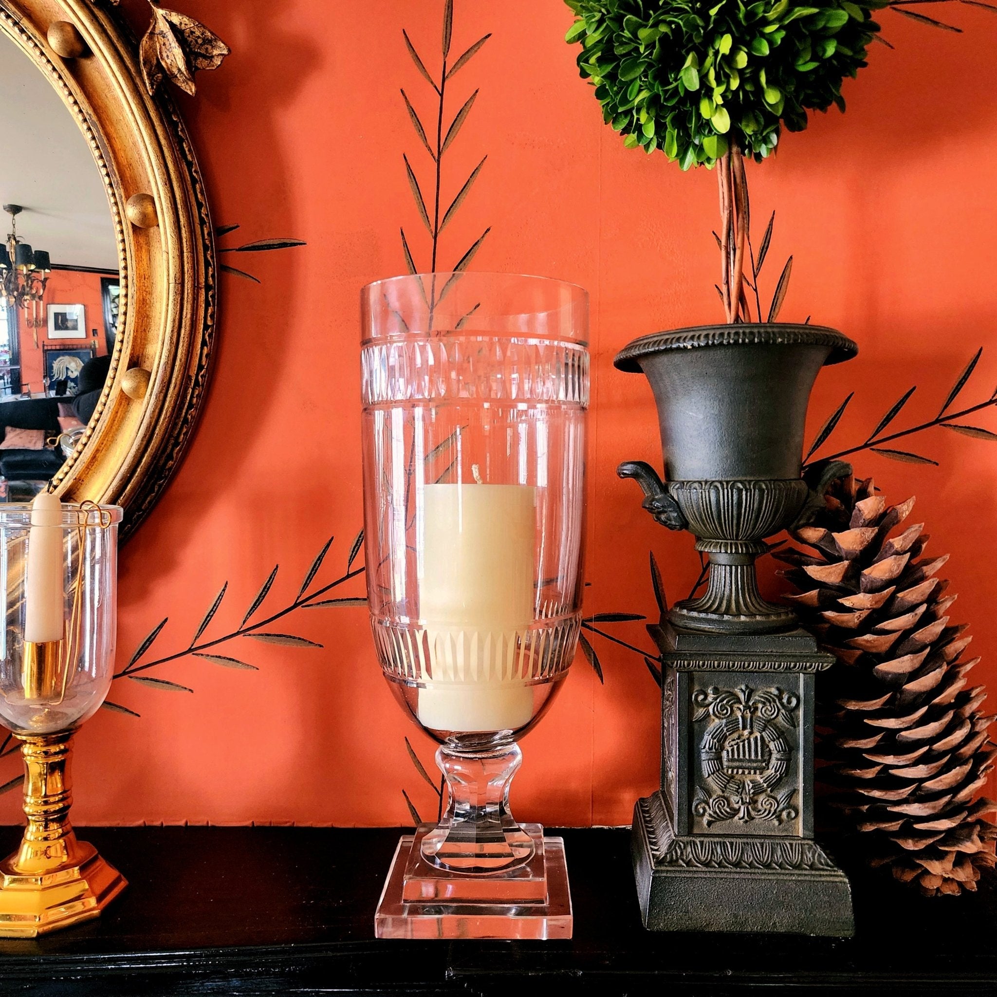 Tall Reeded Cut Glass Hurricane Candle Holders-Pair | Mr. P's