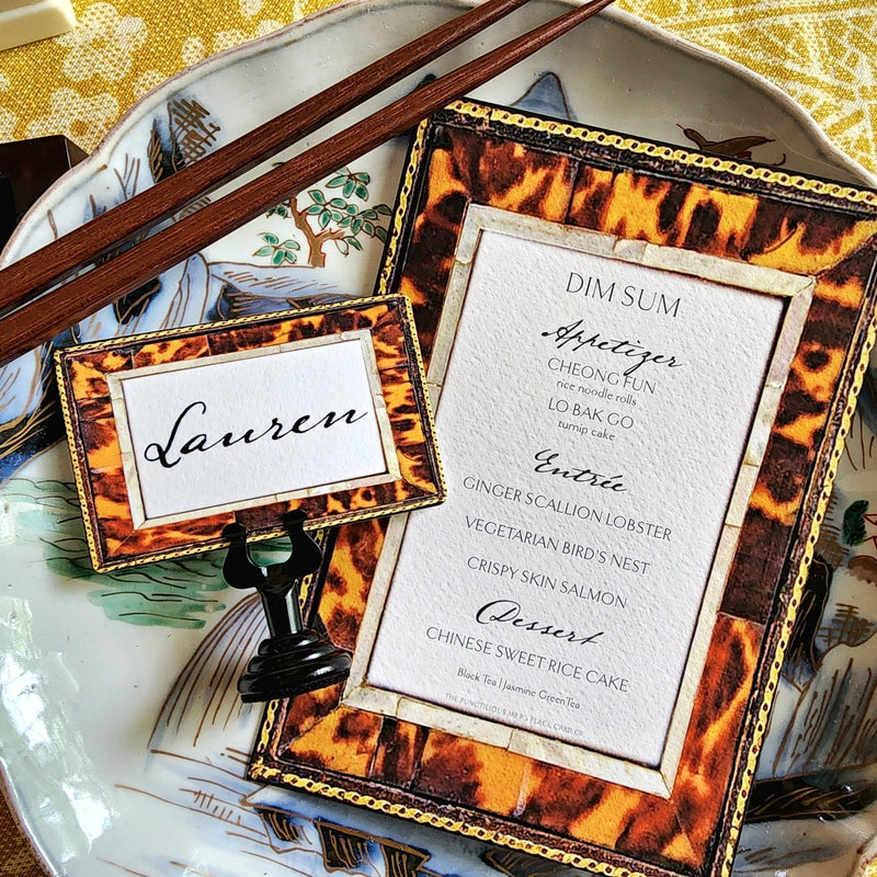 Set/ 16 Tortoise Shell- Bar + Table custom name place cards