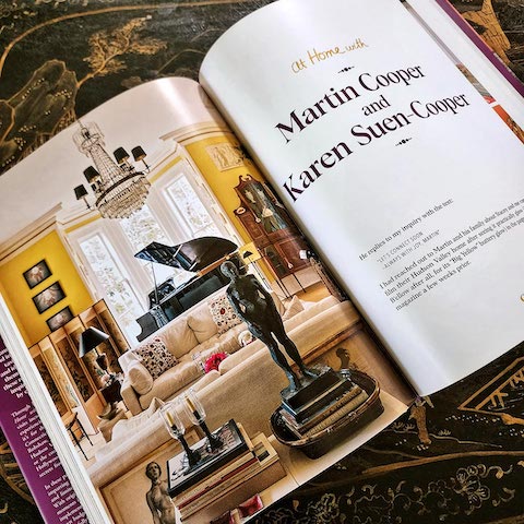 At home with designers and tastemakers section featuring yellow living room from Martin Cooper & Karen Suen Cooper by susanna salk and stacey bewkes
