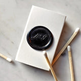 The Punctilious Mr. P's place card co. Matchbox with black wax seal