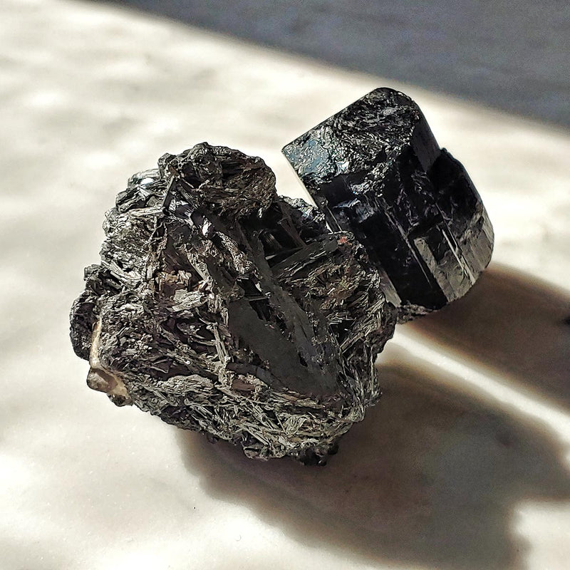 mr. p's black tourmaline mineral still life 