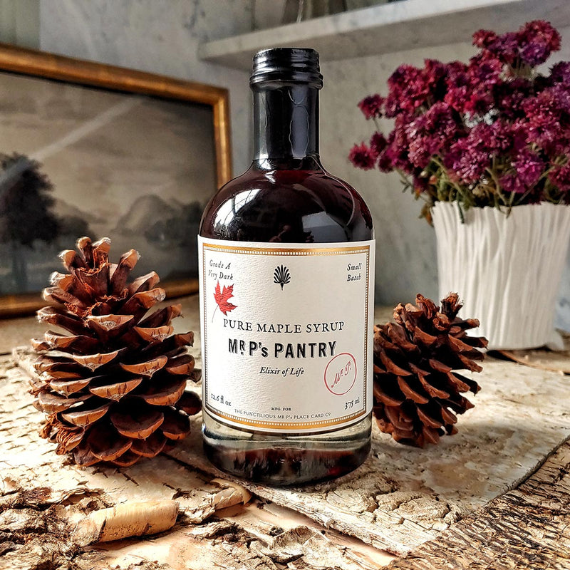 a bottle of The Punctilious Mr. P's Pantry pure maple syrup