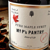 a close up of the bottle label of The Punctilious Mr. P's Pantry pure maple syrup