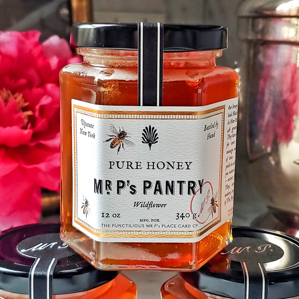 Mr. P's Pantry showing a jar of pure wildflower honey