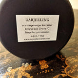 Brew instructions on the bottom of the canister for Darjeeling Mr. P's Teas