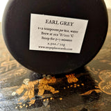 Brew instructions on the bottom of the canister for Earl Grey Mr. P's Teas