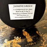 Brew instructions on the bottom of the canister for JAsmine green Mr. P's Teas