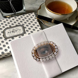 The Punctilious Mr. P's place card co. 'Lover's Eye- noir' fine custom note cards in collaboration with designer sheila bridges harlem toile, tea cup and saucer 