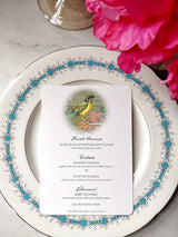 the punctilious Mr. P's Place Card Co. 'Birds of India' custom Menu card