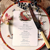 The Punctilious Mr. P's 'Fiery Pheasants' Place Card Co. custom menu cards with atuminal berries and decor