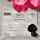The Punctilious Mr. P's $300 Boxed Gift Certificate with wax seal and grosgrain ribbon