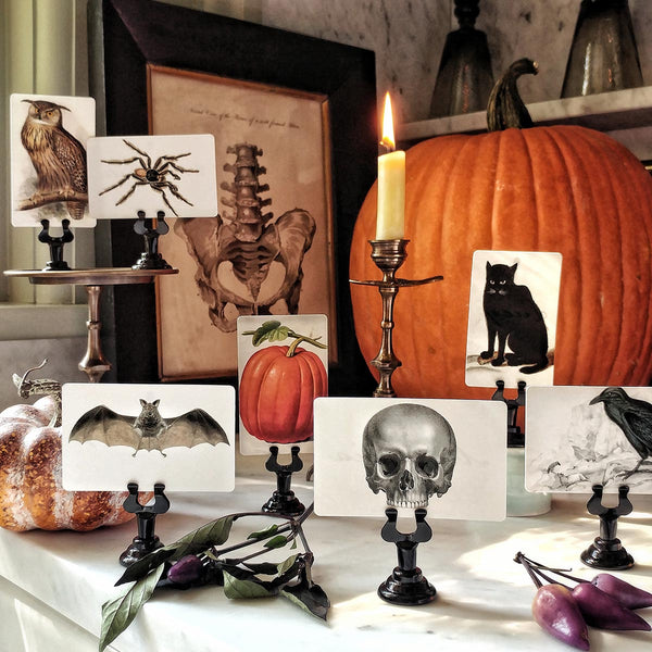 The Punctilious Mr. P's Place Card Co. 'Halloween Classics' custom place cards featuring all seven images