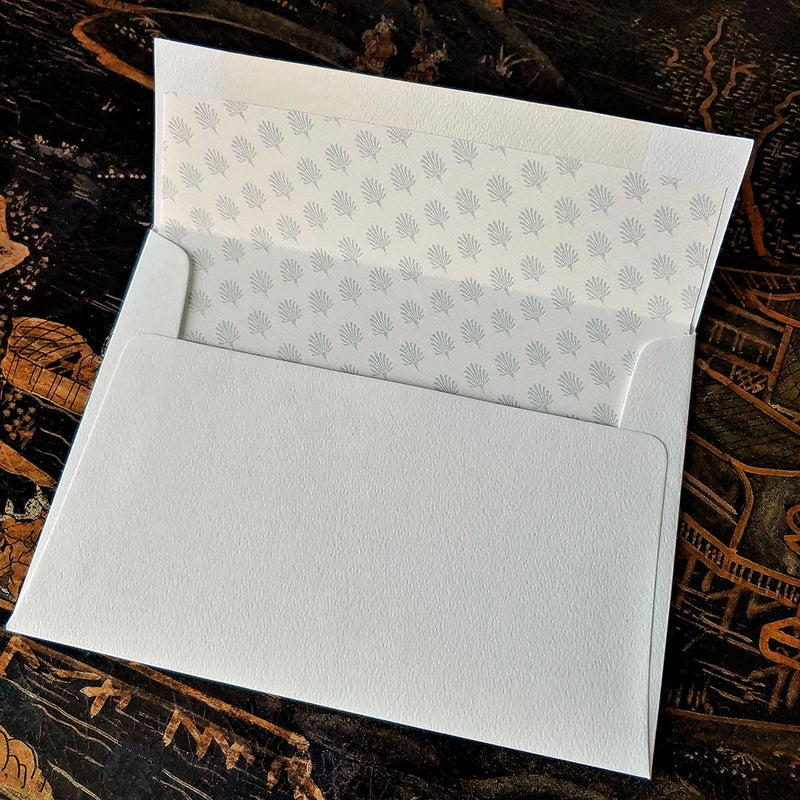 Mr. P's cotton felt envelope with pale anthemion liner 