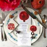 The Punctilious Mr. P's 'Pomegranate' place cards with pomegranate custom menu card