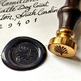 The Punctilious Mr. P's Place Card Co. anthemion wax seal profile view of wooden handle and brass seal head