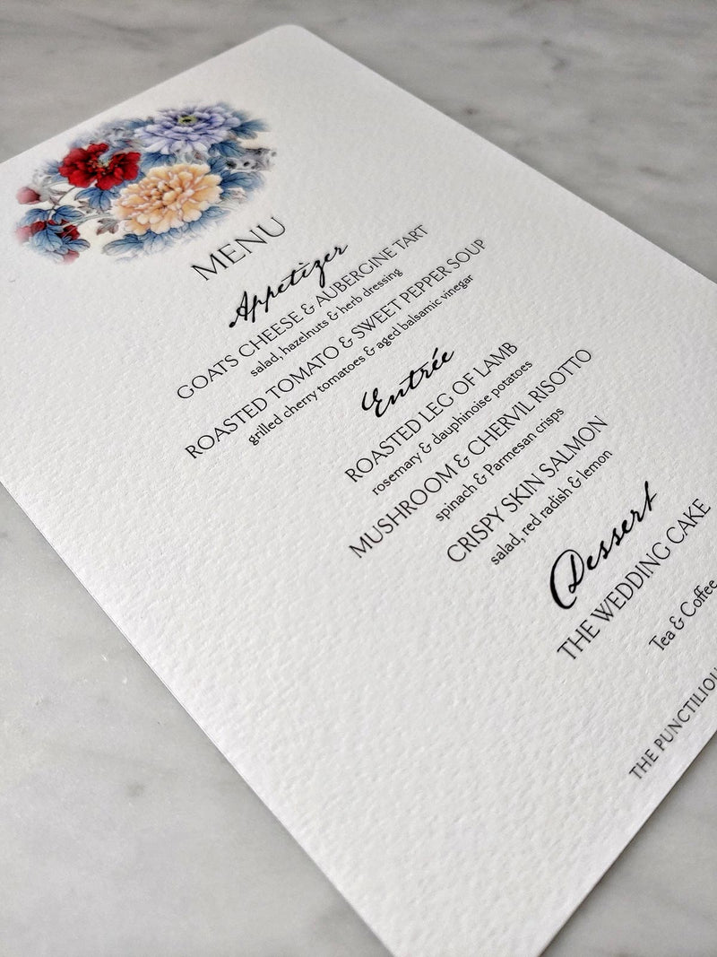 The Punctilious Mr. P's Place Card Co. custom Wedding 'Menu Cards' in Mayfair size