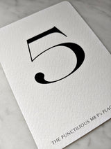 The Punctilious Mr. P's Place Card Co. custom Wedding Table Number cards